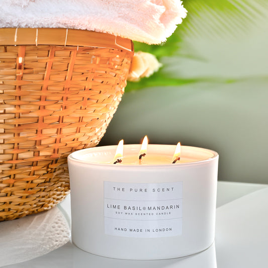 Large 3 Wick Soy Candle in White Matt Glass