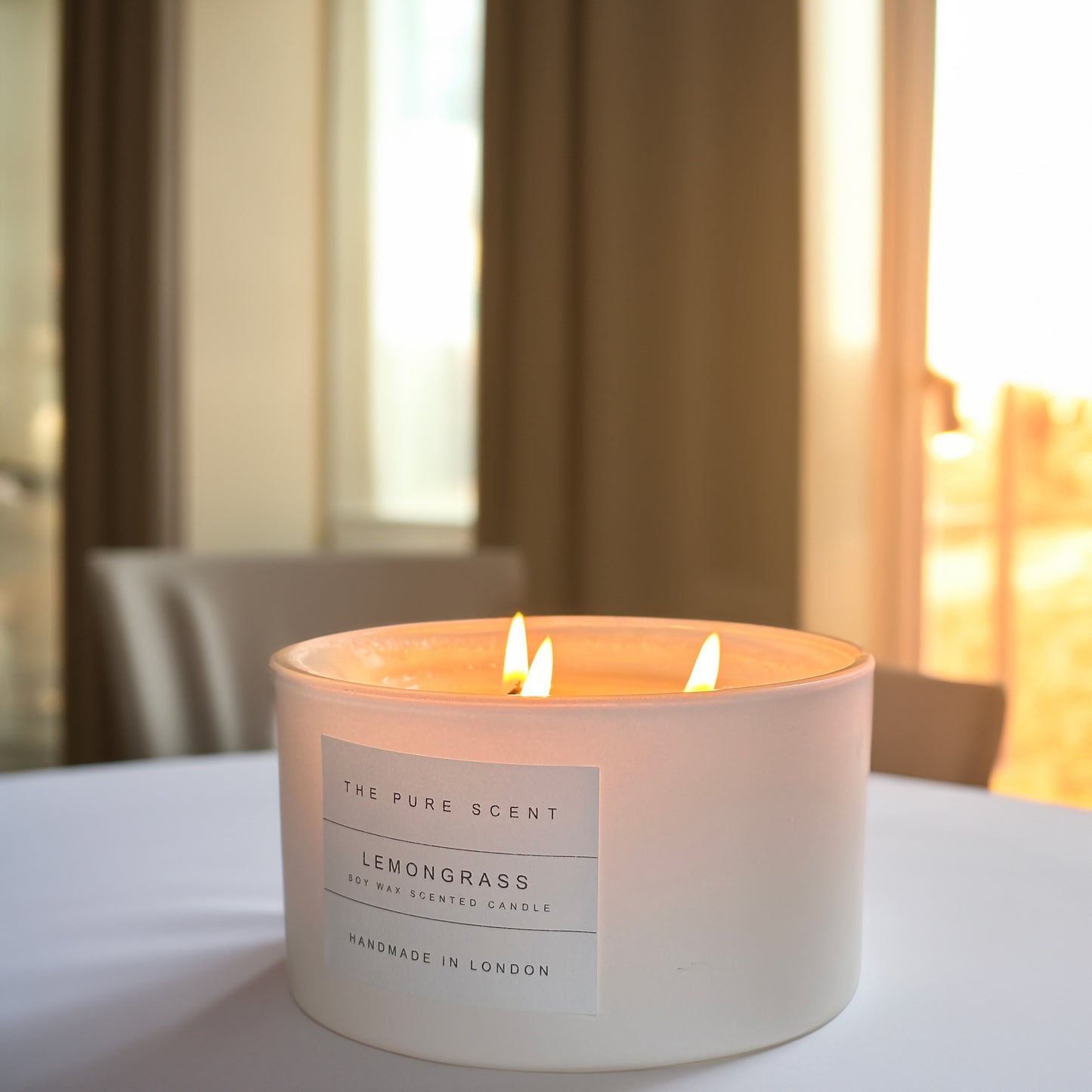 Large 3 Wick Soy Candle in White Matt Glass