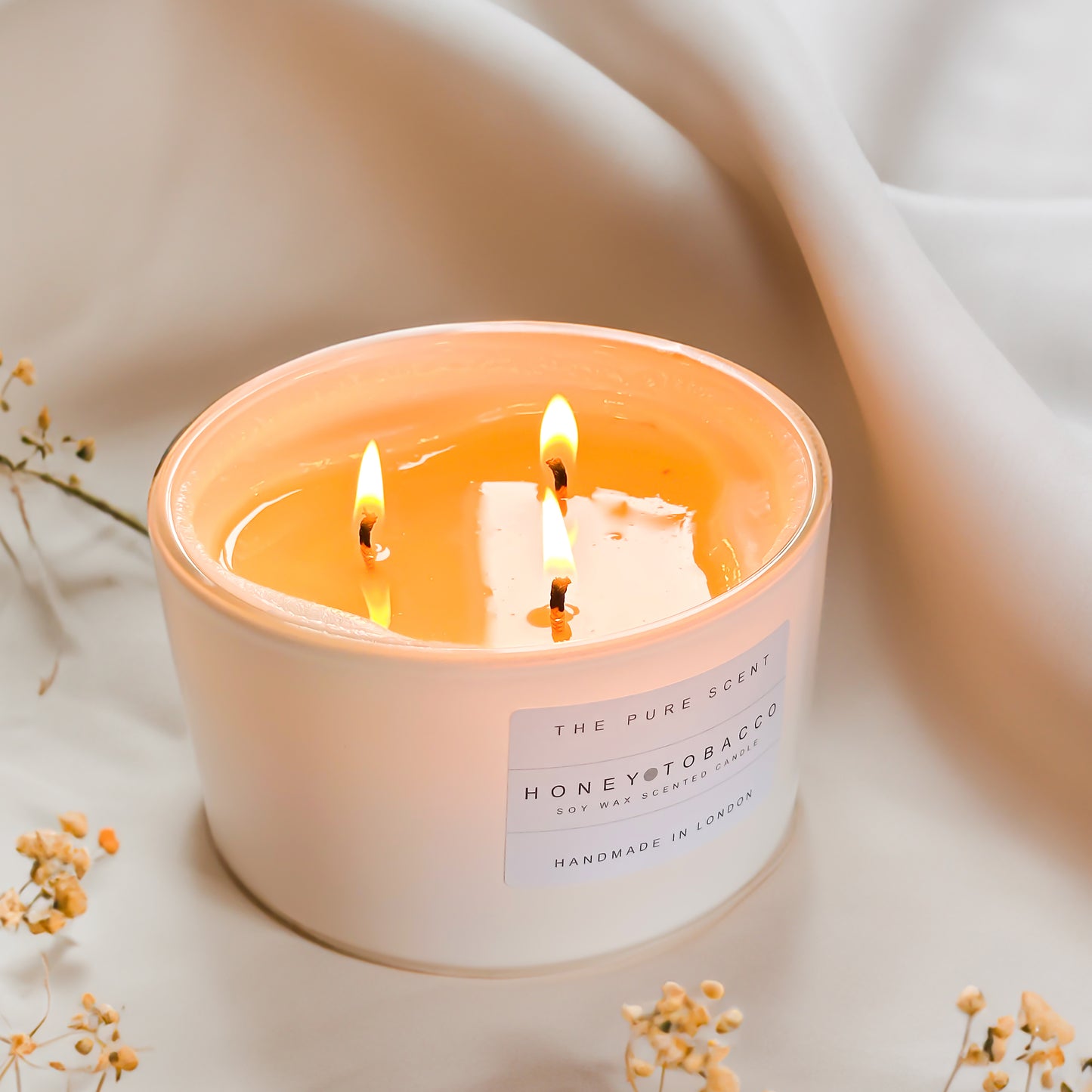 Large 3 Wick Soy Candle in White Matt Glass
