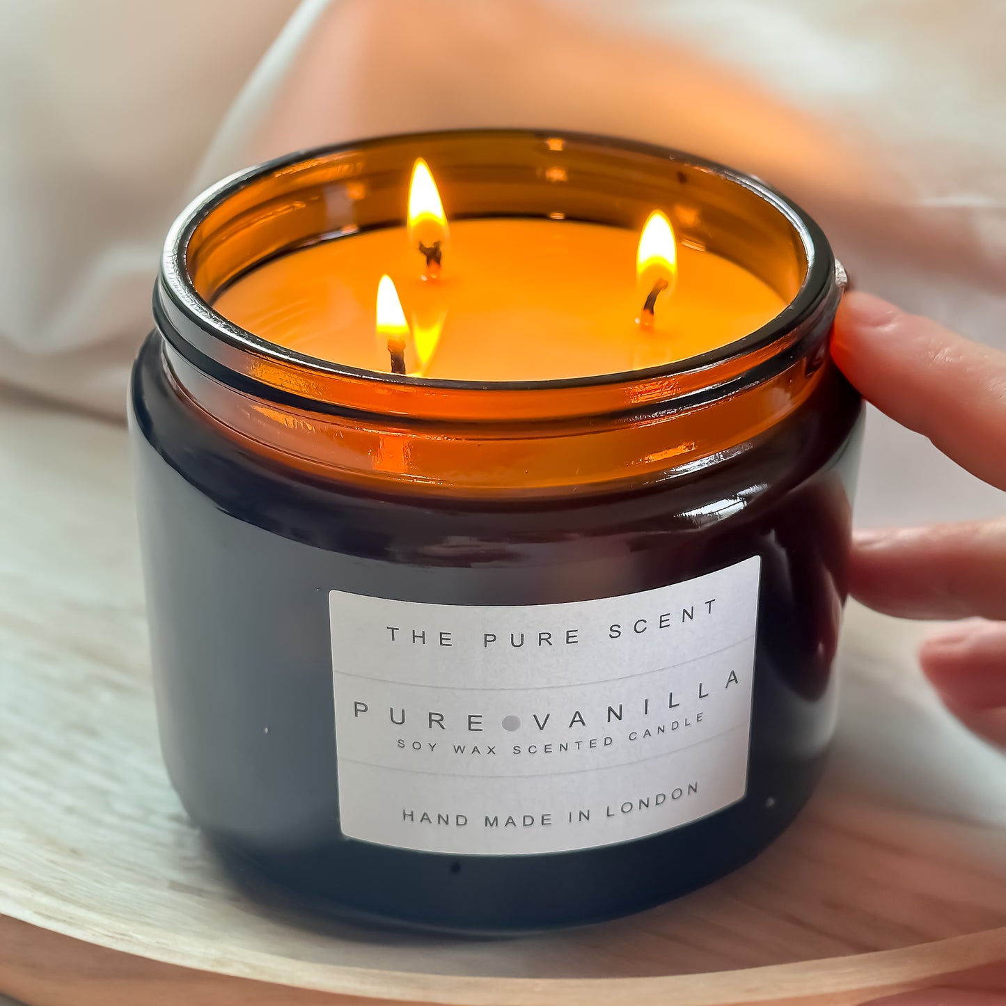 Large 3 Wick Soy Candle in Amber Glass