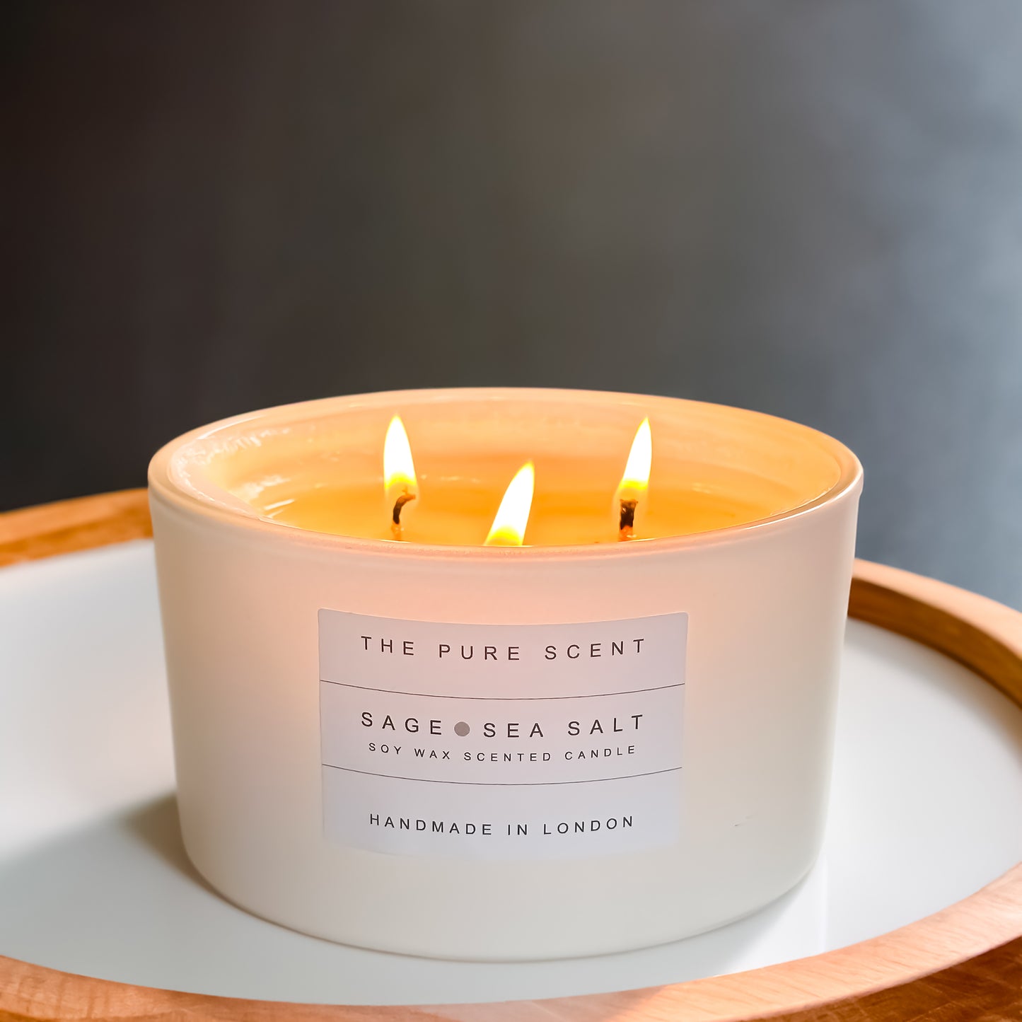Large 3 Wick Soy Candle in White Matt Glass
