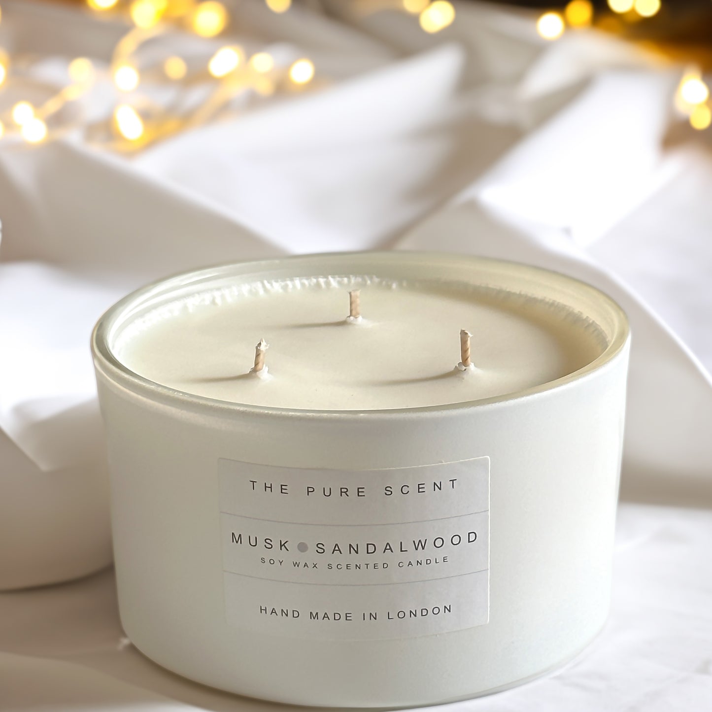 Large 3 Wick Soy Candle in White Matt Glass