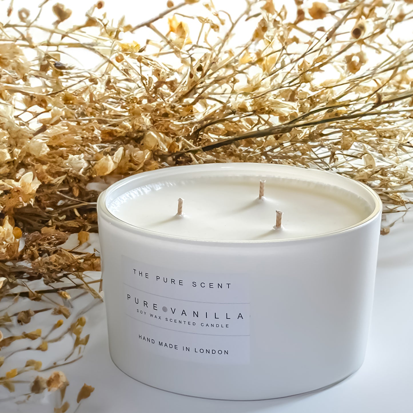 Large 3 Wick Soy Candle in White Matt Glass