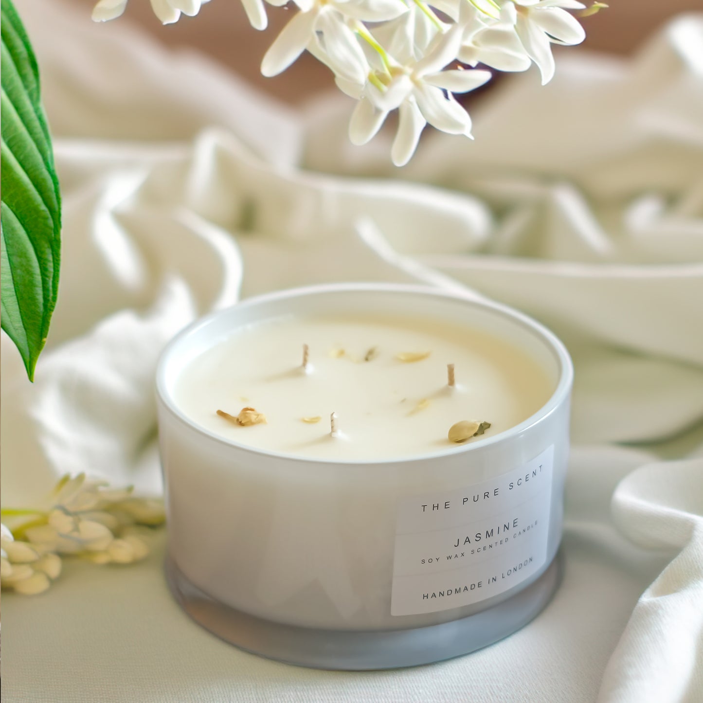 Large 3 Wick Soy Candle in Glossy White Glass