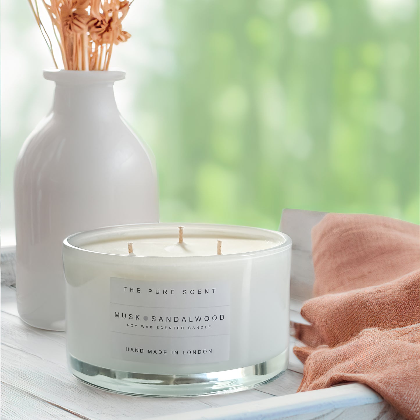 Large 3 Wick Soy Candle in Glossy White Glass