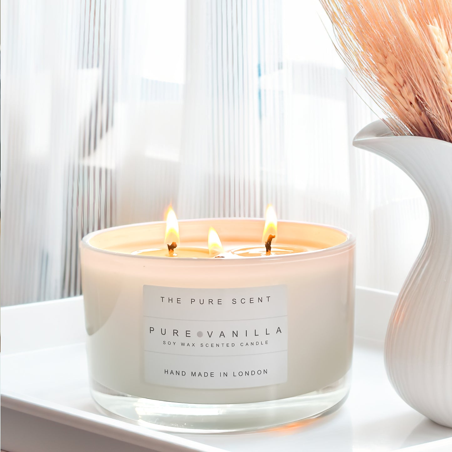 Large 3 Wick Soy Candle in Glossy White Glass