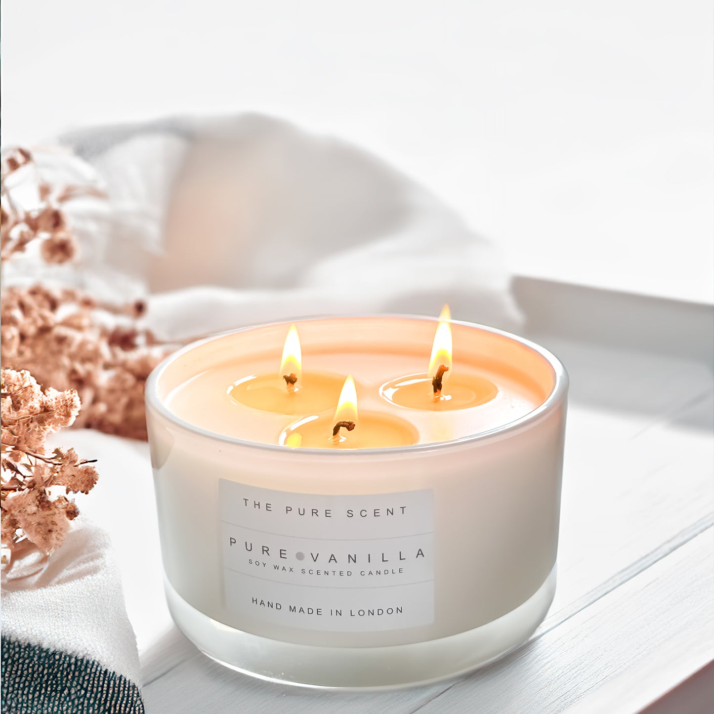 Large 3 Wick Soy Candle in Glossy White Glass