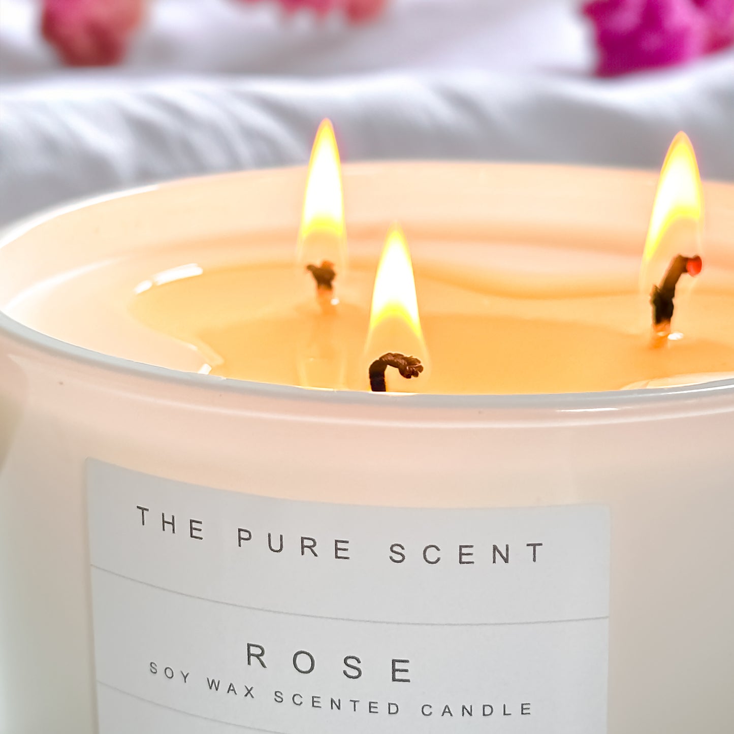 Large 3 Wick Soy Candle in Glossy White Glass