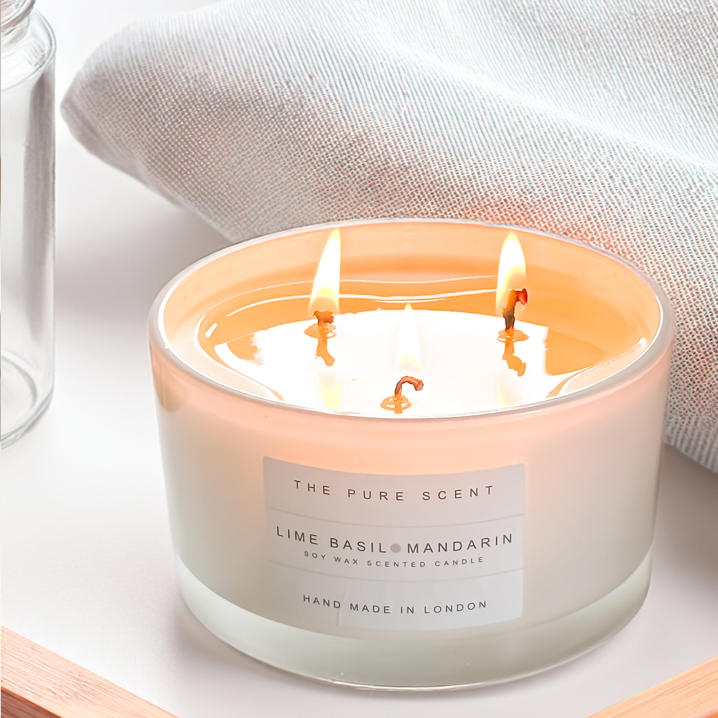 Large 3 Wick Soy Candle in Glossy White Glass