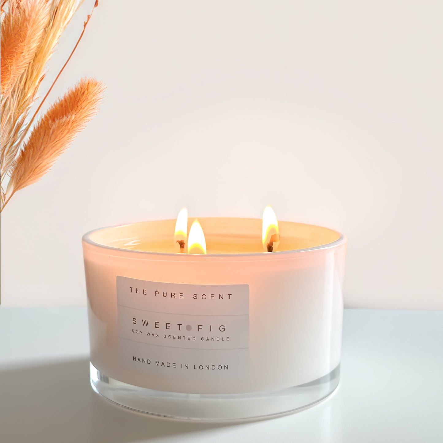 Large 3 Wick Soy Candle in Glossy White Glass