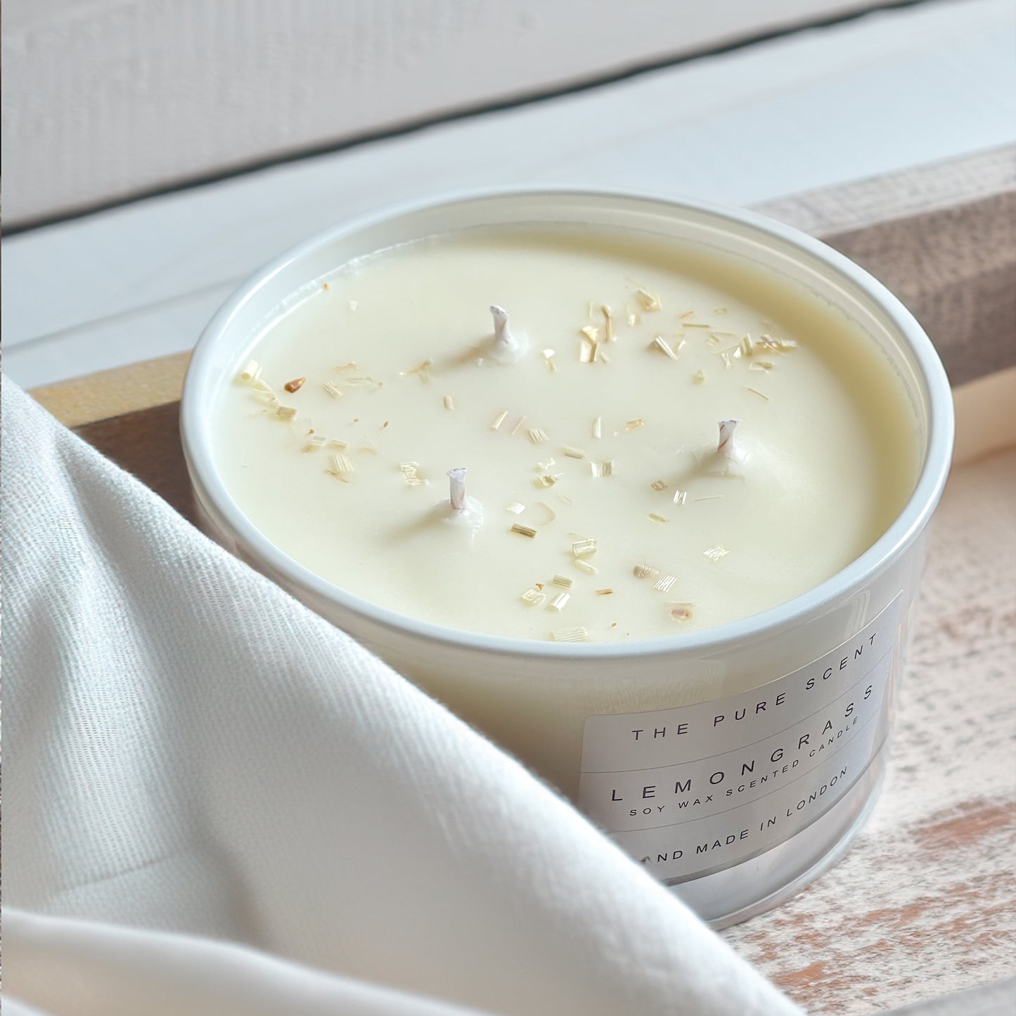 Large 3 Wick Soy Candle in Glossy White Glass