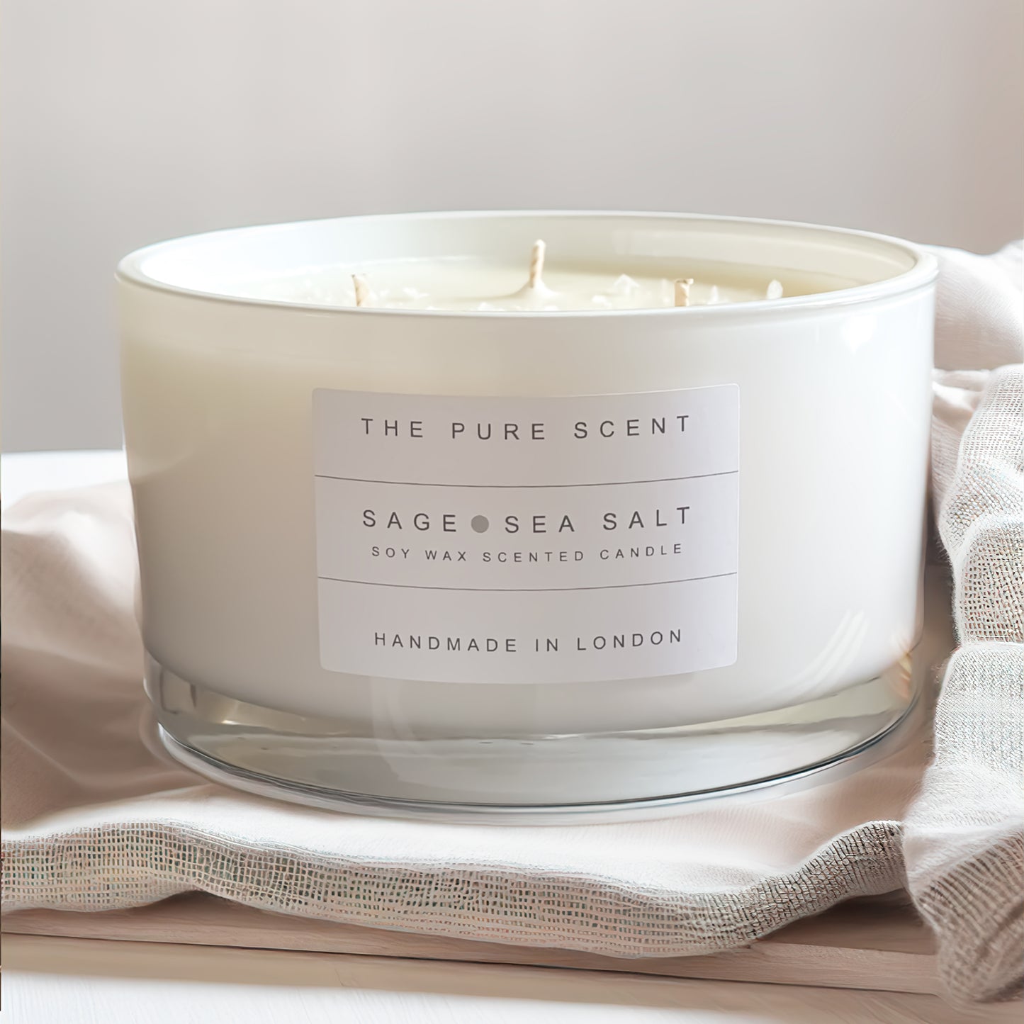 Large 3 Wick Soy Candle in Glossy White Glass