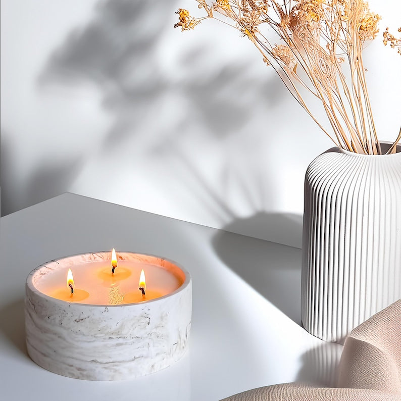 650g Large 3-Wick Soy Wax Candle in Handmade Marble Jesmonite Jar