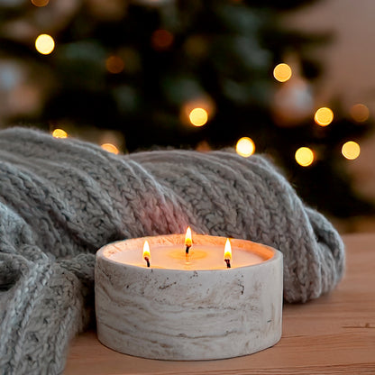 Large 650g Christmas 3-Wick Soy Candle in Handmade Marble Jar | 3 Festive Scents Available