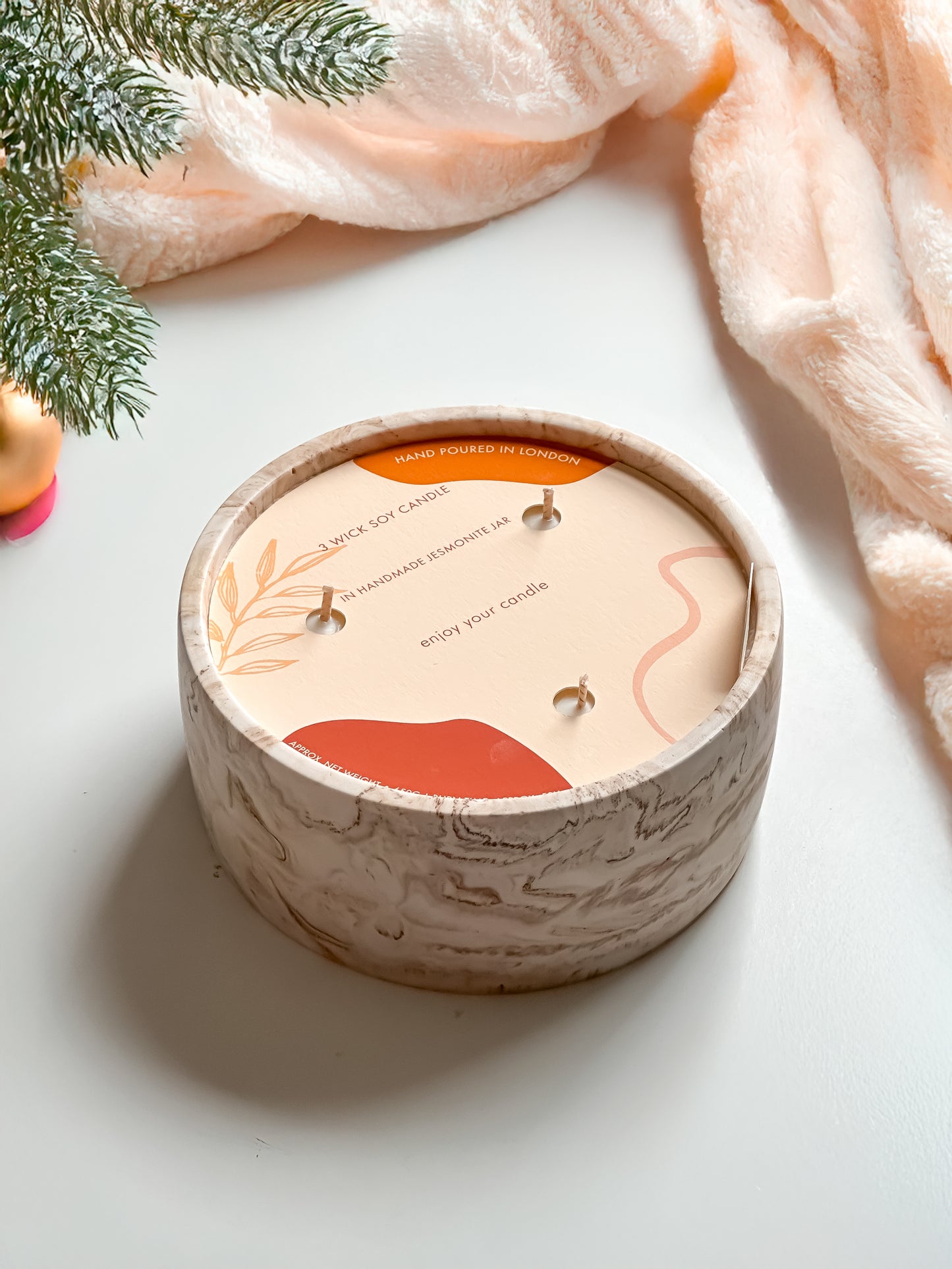 Large 650g Christmas 3-Wick Soy Candle in Handmade Marble Jar | 3 Festive Scents Available