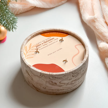 Large 650g Christmas 3-Wick Soy Candle in Handmade Marble Jar | 3 Festive Scents Available