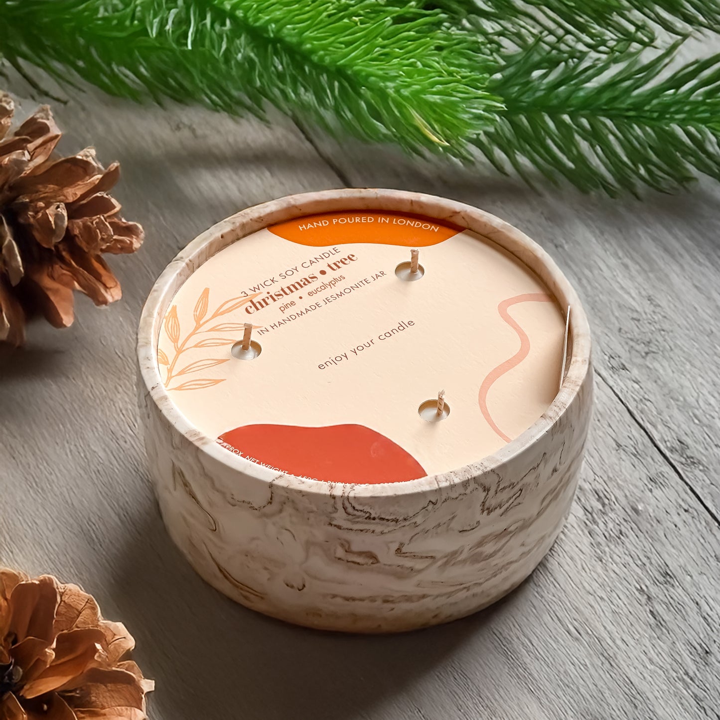 Large 650g Christmas 3-Wick Soy Candle in Handmade Marble Jar | 3 Festive Scents Available