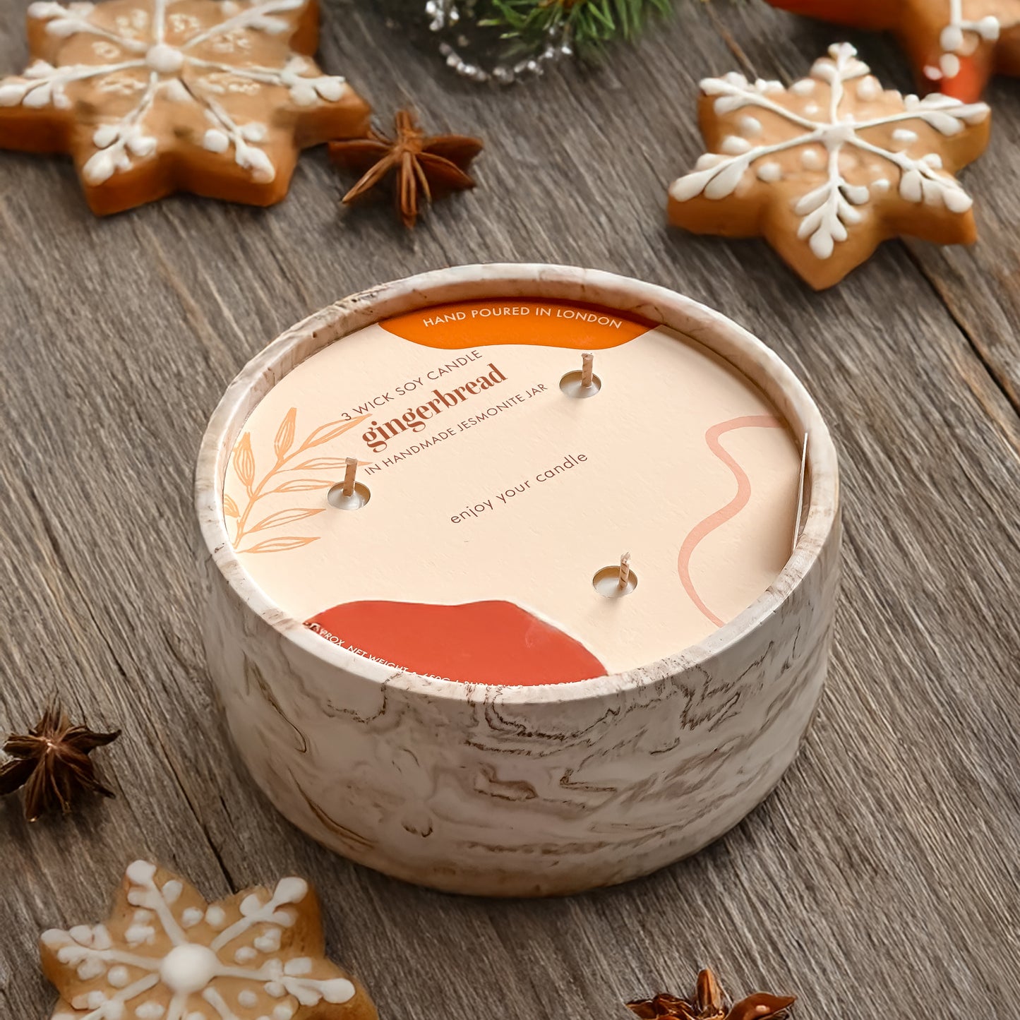 Large 650g Christmas 3-Wick Soy Candle in Handmade Marble Jar | 3 Festive Scents Available