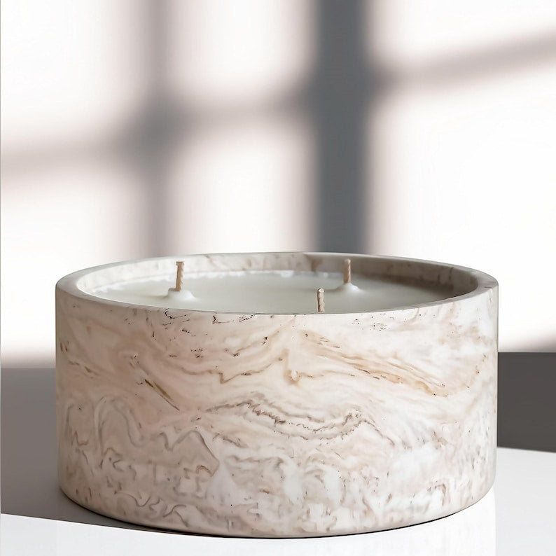 650g Large 3-Wick Soy Wax Candle in Handmade Marble Jesmonite Jar