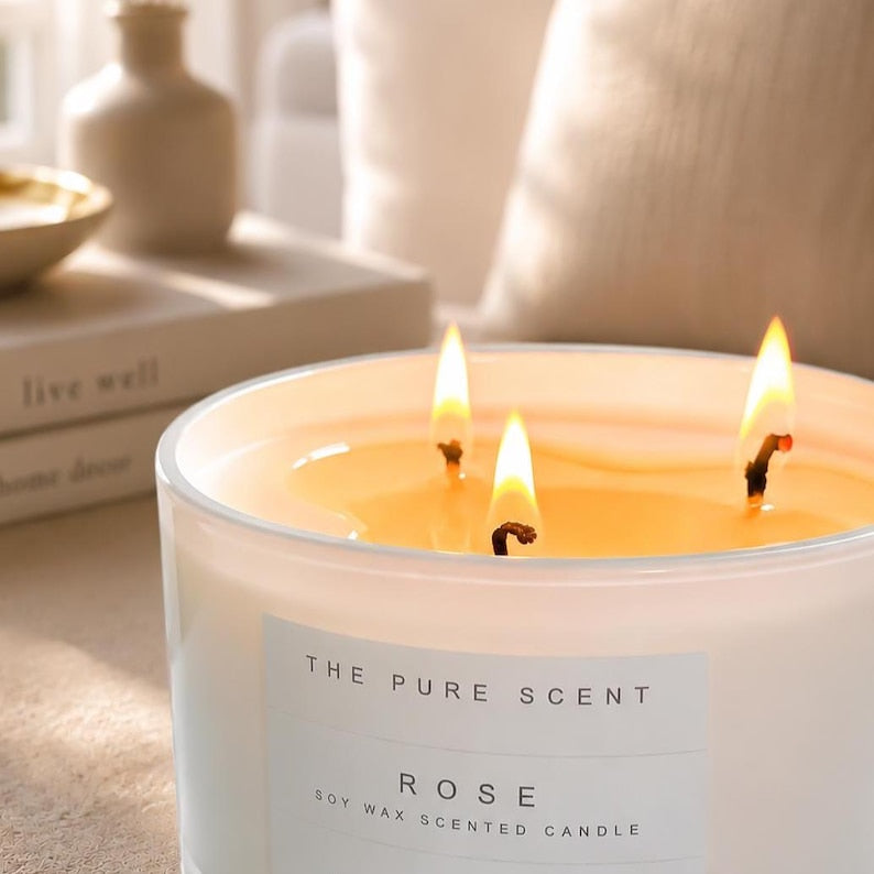 Large 3 Wick Soy Candle in Glossy White Glass