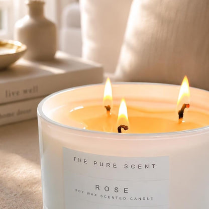 Large 3 Wick Soy Candle in Glossy White Glass