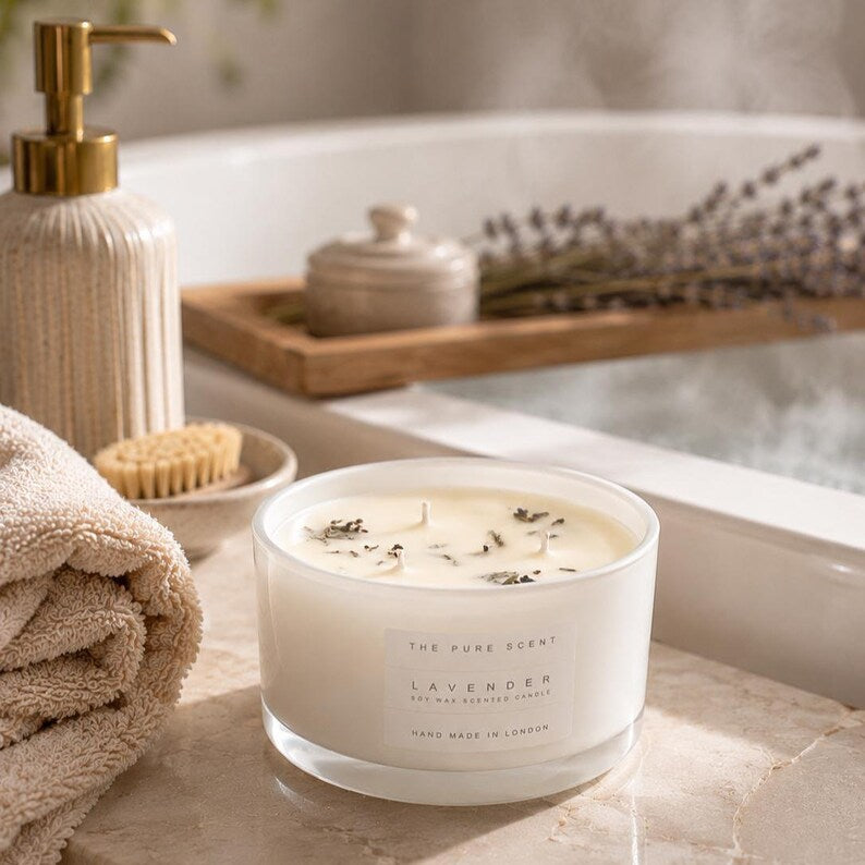 Large 3 Wick Soy Candle in Glossy White Glass