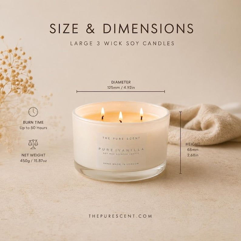 Large 3 Wick Soy Candle in Glossy White Glass