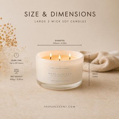 Large 3 Wick Soy Candle in Glossy White Glass