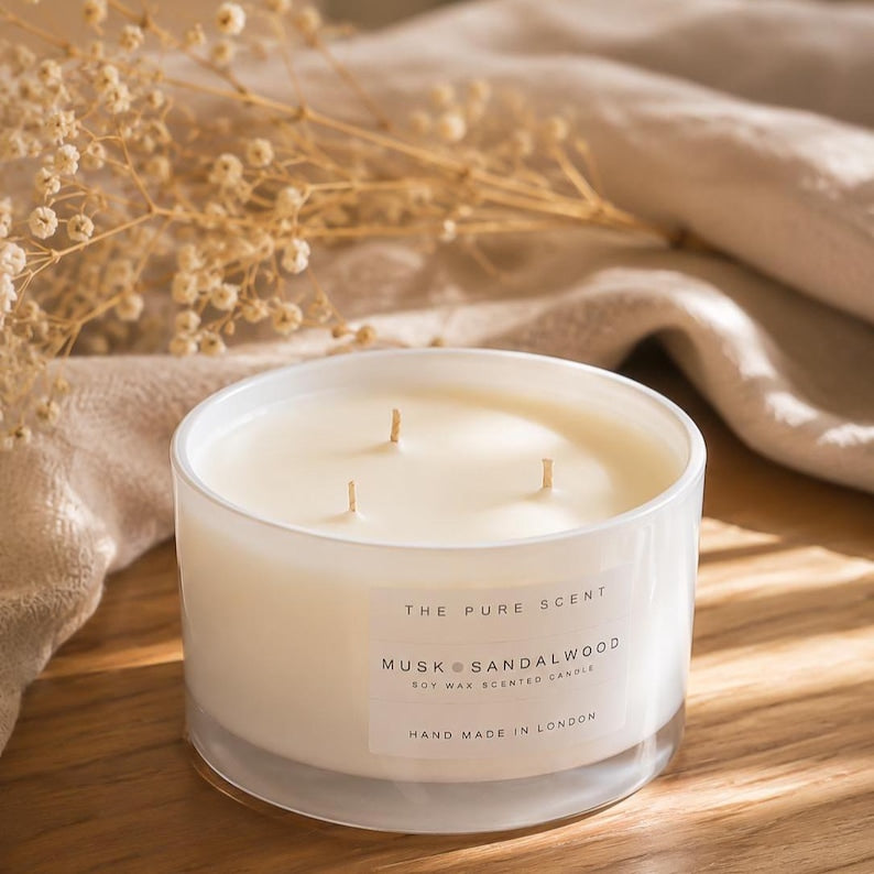 Large 3 Wick Soy Candle in Glossy White Glass