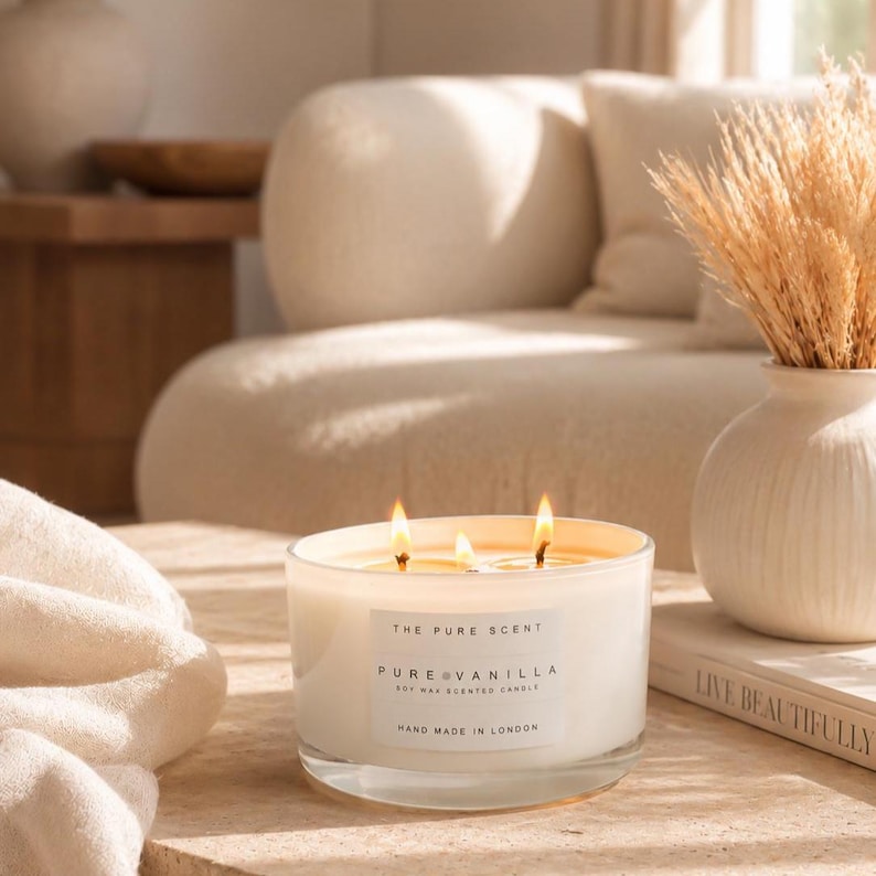 Large 3 Wick Soy Candle in Glossy White Glass