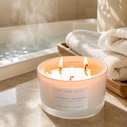 Large 3 Wick Soy Candle in Glossy White Glass