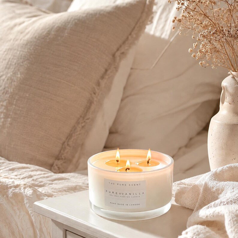 Large 3 Wick Soy Candle in Glossy White Glass